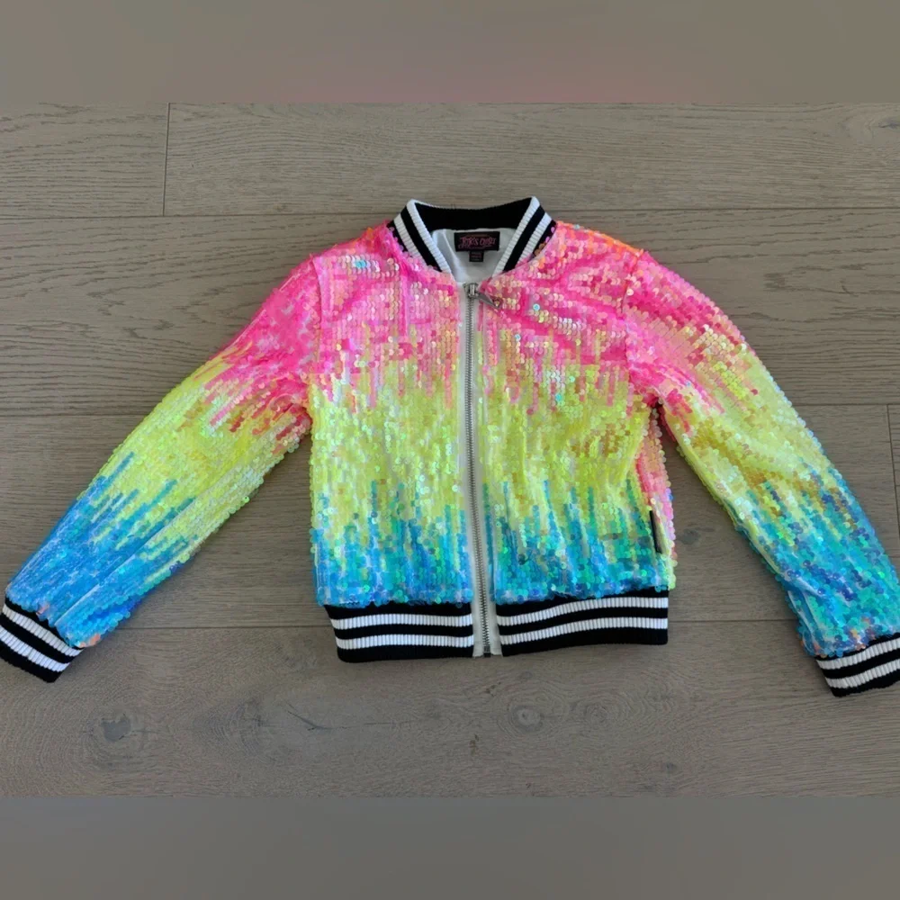 Nickelodeon JoJo's Closet Rainbow Flip Sequin Bomber Jacket Child Size 4/5